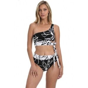 La Blanca Moonlit One Shoulder Top Convertible High Waist Bikini Bottom 8 NWT